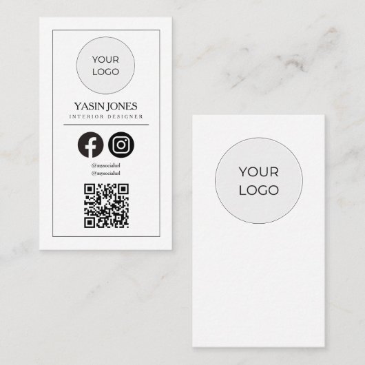 Moderne saubere weiße QR-Code Soziale Medien Visitenkarte (Vorne/Hinten)