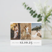 Moderne Save the Date 3 FotoCollage Ankündigungspostkarte (Stehend Vorderseite)