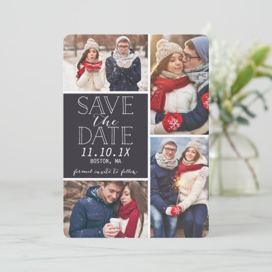 Moderne Save the Date 4-Foto Collage (Stehend Vorderseite)