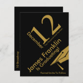Moderne Save the Date Abschluss Black and Gold Ankündigungspostkarte (Vorne/Hinten)