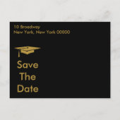 Moderne Save the Date Abschluss Black and Gold Ankündigungspostkarte (Rückseite)