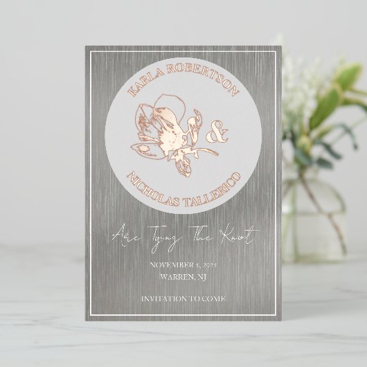 Moderne Save the Date Bindung der Knotenschutzkart Folieneinladung (Stehend vorne)