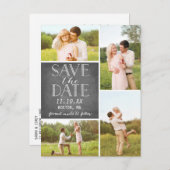 Moderne Save the Date Collage des Klassiker-4-Foto Ankündigungspostkarte (Vorne/Hinten)