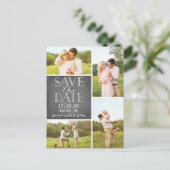 Moderne Save the Date Collage des Klassiker-4-Foto Ankündigungspostkarte (Stehend Vorderseite)