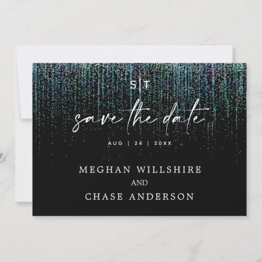 Moderne Save the Date Edgy Aquamarin Glitzer Einla Einladung (Vorderseite)
