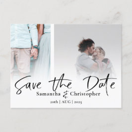 Moderne Save the Date Elegante Script Foto Collage Ankündigungspostkarte