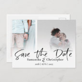 Moderne Save the Date Elegante Script Foto Collage Ankündigungspostkarte (Vorne/Hinten)