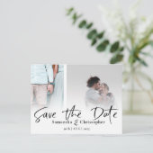 Moderne Save the Date Elegante Script Foto Collage Ankündigungspostkarte (Stehend Vorderseite)