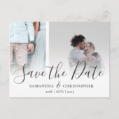 Moderne Save the Date Elegante Script Foto Collage Ankündigungspostkarte (Vorderseite)