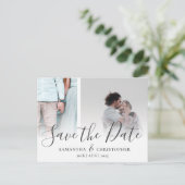 Moderne Save the Date Elegante Script Foto Collage Ankündigungspostkarte (Stehend Vorderseite)