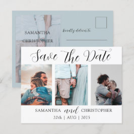 Moderne Save the Date Elegante Script Foto Collage Ankündigungspostkarte