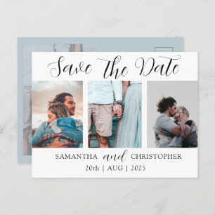 Moderne Save the Date Elegante Script Foto Collage Ankündigungspostkarte