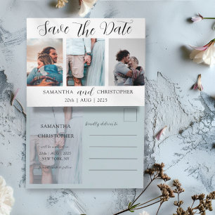 Moderne Save the Date Elegante Script Foto Collage Ankündigungspostkarte