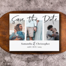 Moderne Save the Date Elegante Script Foto Collage Ankündigungspostkarte