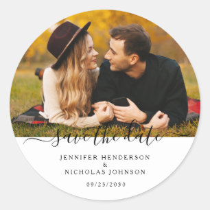 Moderne Save The Date Engagement Foto Runder Aufkleber
