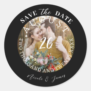 Moderne Save-the-Date-Foto-Bild-Hochzeit  Runder Aufkleber