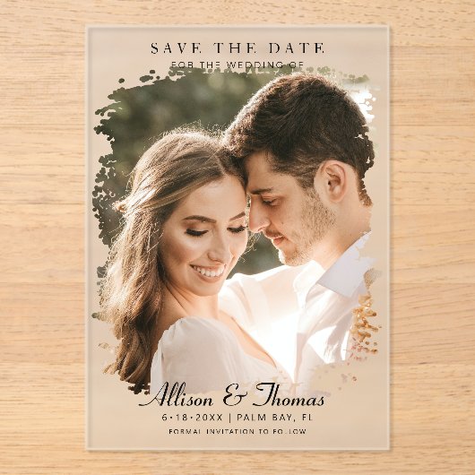 Moderne Save the Date Foto Chic Wedding Acryleinladungen (Vorderseite)