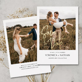 Moderne Save the Date-Foto-Hochzeit | Real Gold Folieneinladung