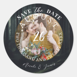 Moderne Save the Date Foto-Hochzeit Runder Aufkleber