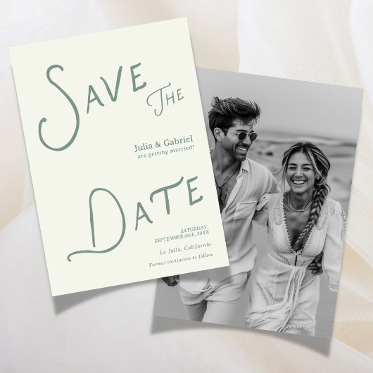 Moderne Save The Date Foto Sagegrün Einladung