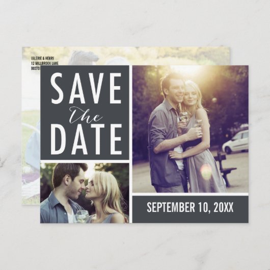 Moderne Save the Date FotoCollage Ankündigungspostkarte (Vorne/Hinten)