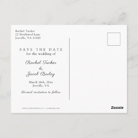 Moderne Save the Date Full-Foto-Overlay-Hochzeit Postkarte (Rückseite)
