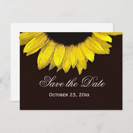 Moderne Save the Date gelbe Sonnenblume Ankündigungspostkarte (Vorne/Hinten)