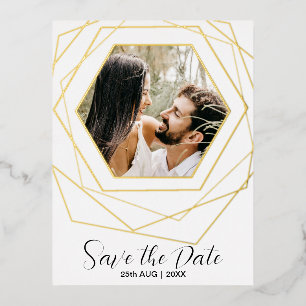 Moderne "Save the Date" Gold Geometrisches Foto Folien Feiertagspostkarte