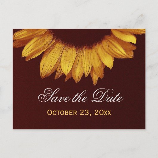 Moderne Save the Date goldfarbene Sonnenblume v6 Ankündigungspostkarte (Vorderseite)