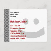 Moderne Save the Date Graduierungspartei Red Black Ankündigungspostkarte (Rückseite)