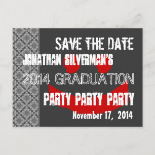 Moderne Save the Date Graduierungspartei Red Black Ankündigungspostkarte
