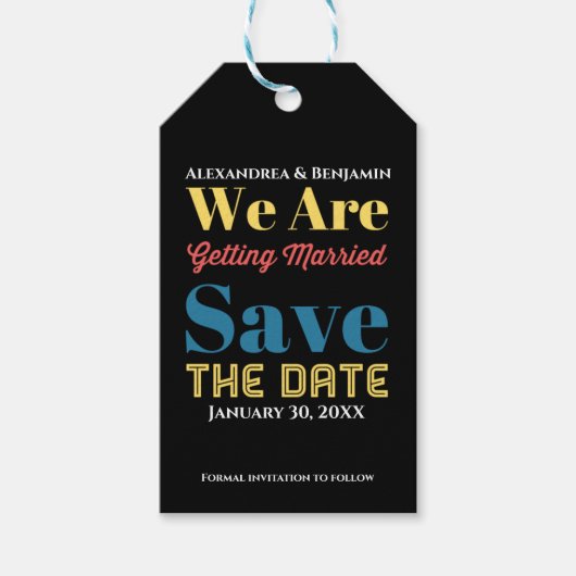 Moderne Save the Date Hochzeitserklärung Geschenkanhänger (Vorderseite)