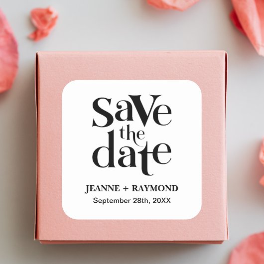 Moderne Save the Date Hochzeitserklärung Quadratischer Aufkleber