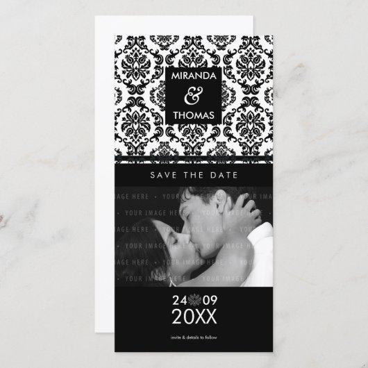 MODERNE SAVE THE DATE KARTE :: Damastfarben 10 (Vorne/Hinten)