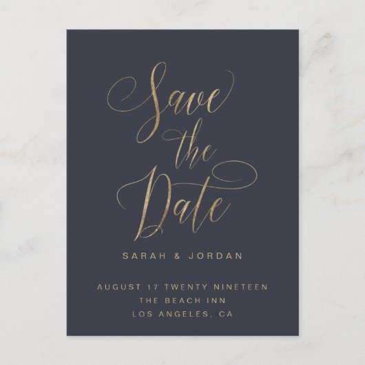 Moderne Save the Date-Karte mit goldenem Text Ankündigungspostkarte (Vorderseite)