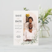Moderne Save-the-Date-Karte mit Salbeigrün-Fotogra Save The Date (Stehend Vorderseite)