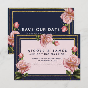 Moderne 'Save the Date'-Karten mit rosa Rosen, mar Einladung
