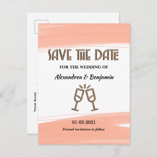Moderne Save the Date Korallenkoralle Postkarte (Vorne/Hinten)