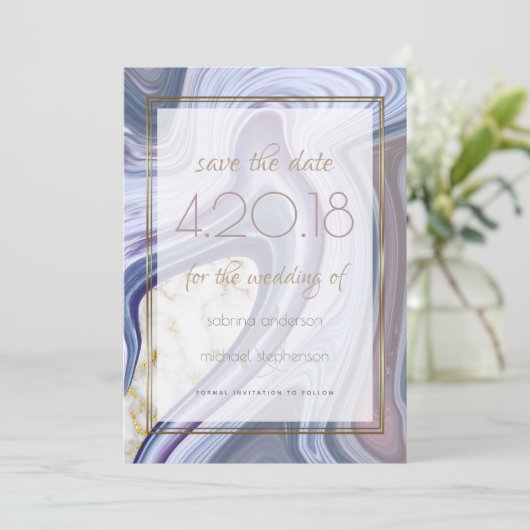 Moderne Save the Date marbleisierte Lila Rose Agat (Stehend Vorderseite)
