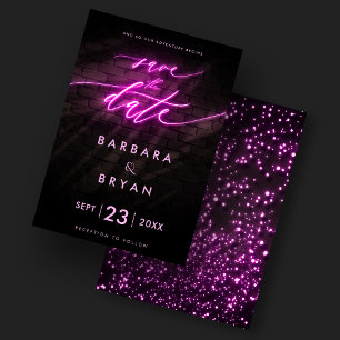 Moderne Save the Date Neon Pink Hochzeit Einladung