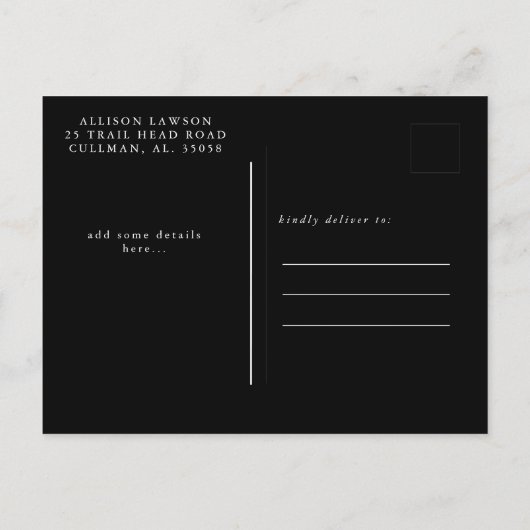 Moderne Save the Date Postkarte (Rückseite)