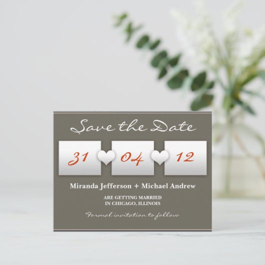 moderne Save the Date Postkarte (Stehend Vorderseite)