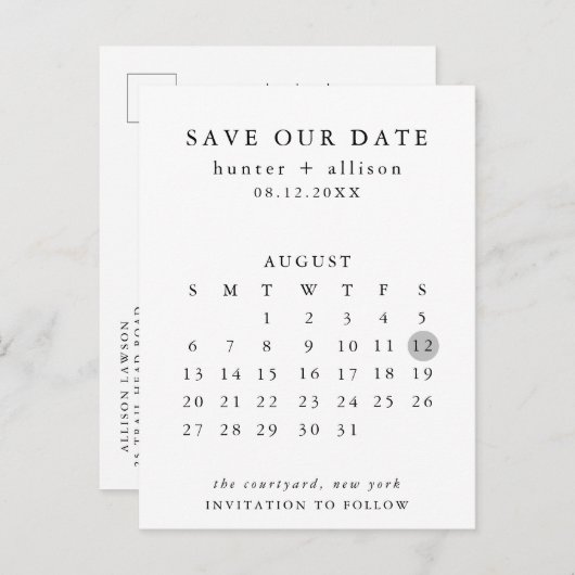 Moderne Save the Date Postkarte (Vorne/Hinten)