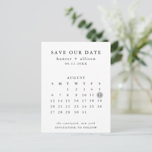 Moderne Save the Date Postkarte (Stehend Vorderseite)