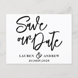 Moderne Save-the-Date-Postkarte in Schwarzweiß Postkarte
