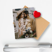 Moderne Save The Date Retro-Schrift Foto-Hochzeit
