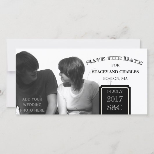 Moderne Save the Date Schwarz-Weiß-Fotokarten (Vorderseite)