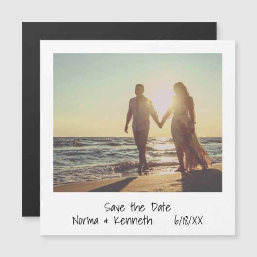 Moderne Save the Date sofortige Foto-Hochzeit Magneteinladung (Vorne/Hinten)