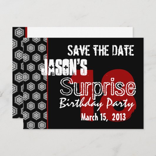 Moderne Save the Date Überraschung 18. Party W1426 Ankündigungspostkarte (Vorne/Hinten)