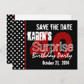 Moderne Save the Date Überraschung 40. Schwarzes R Ankündigungspostkarte (Vorne/Hinten)